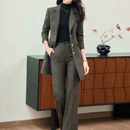 Cross-Border Autumn and Winter New Long-Style Suits, Professional Attire for Women, Mid-Length Fashionable Design, High-End Suit Sets