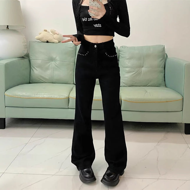 Vintage Blue High-Waisted Slimming Flared Jeans for Women, Summer Non-Stick Leg Bootcut Pants, Spring and Autumn Versatile