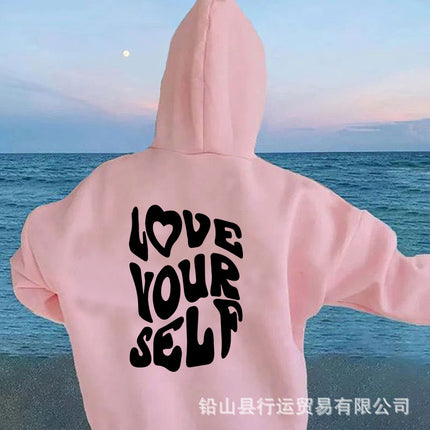 2023 New Autumn and Winter Casual Sports Hoodies Southeast Asia Cross-Border Export Women's Letter Print Hooded Sweatshirt