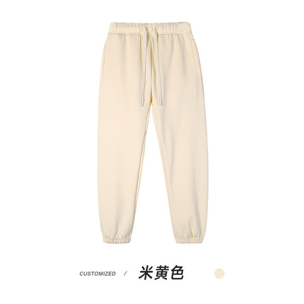 360g one-piece velvet tide fleece-lined padded pants for men and women with heavy feet binding foundation solid color casual pants winter
