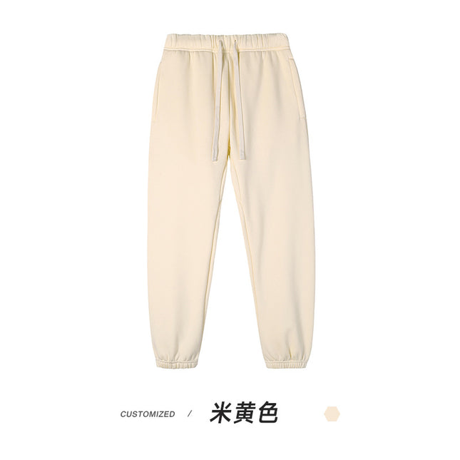 360g one-piece velvet tide fleece-lined padded pants for men and women with heavy feet binding foundation solid color casual pants winter