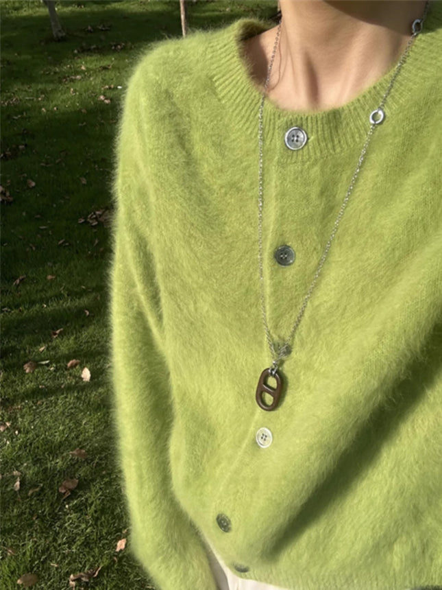 Milk Hoo Hoo Soft Waxy Green Imitation Mink Cashmere Sweater Coat Women's Autumn and Winter Lazy Wind Loose Outer Wear Knitted Cardigan