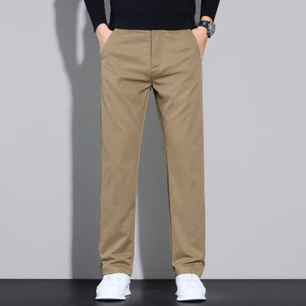 Korean Style Slim Straight-Leg Slightly Stretchy Casual Pants for Men, Light Business Casual Dress Pants That Make You Look Taller and Slimmer, Easy to Care for