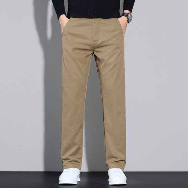 Korean Style Slim Straight-Leg Slightly Stretchy Casual Pants for Men, Light Business Casual Dress Pants That Make You Look Taller and Slimmer, Easy to Care for