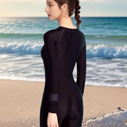 Women's One-Piece Conservative Swimsuit 2026 New Style Long-Sleeve High-End Feel for Slightly Chubby Girls, Covers the Body and Makes Them Look Slimmer, Suitable for Surfing and Hot Springs
