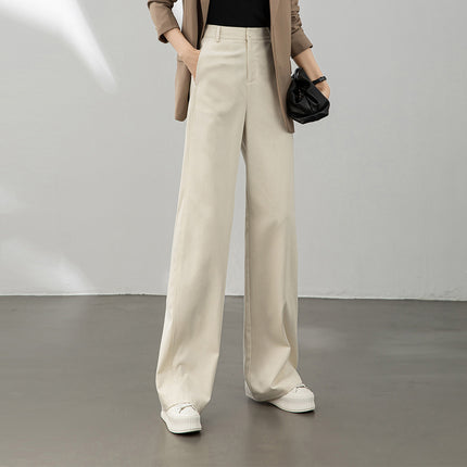 Wide Leg Pants Women's 2025 New Style Small Loose Wide Leg Casual Pants Spring and Autumn Mop Slimming All-match Stand-up Cut Textile