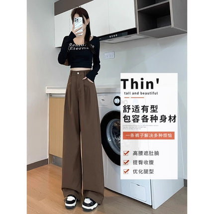 brown High Waist Work Jeans Women's Trendy All-match New Loose Slimming Casual Brown Wide Leg Pants