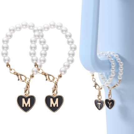Cross-border keychain Cup accessories Pearl Chain love chain strap lobster buckle hanging 26 English letters chain