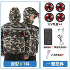Camouflage + 12v 4 large fans + 12v battery / 3XL
