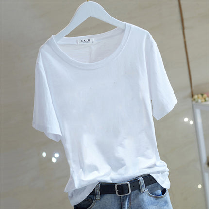 2025 Comfortable Summer New Cotton Short-sleeved T-shirt Women's Korean-style All-match Round Neck Printed Letter Top Base Trendy