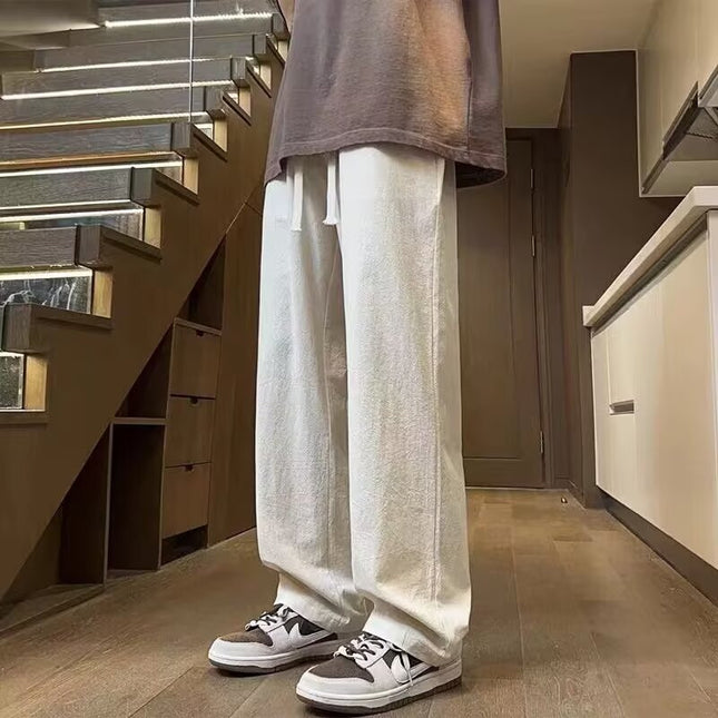 2025 Summer New Loose Casual Pants for Men Korean Style Trendy Versatile Thin Drape Wide-Leg Floor-Length Trousers