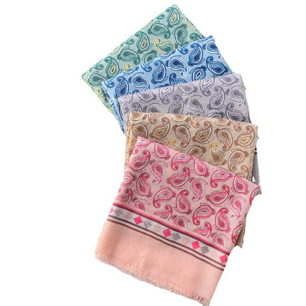Retro ethnic style cotton and linen feel silk scarf fashion hot silver cashew printed large scarf travel sunscreen beach towel for women