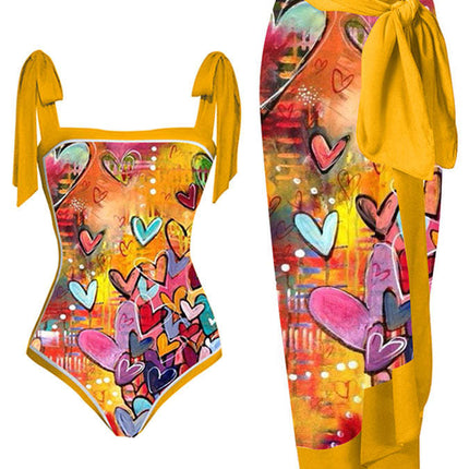 Amazon 2023 European and American New Fixed Edition Printed Two-Piece One-Piece Swimsuit Conservative Covered Hip Skirt Spot Swimsuit