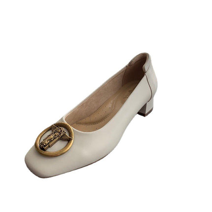 Shallow Mid-Heel Square-Heeled Shoes, Goatskin Sweet Buckle Flats, Pure Original Italian Memory Foundation, Good-Feeling Women's Shoes, Comfortable