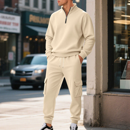 Cross-Border Autumn and Winter Men's Clothing Amazon Sweatshirt Set Men's Casual Fleece-Lined Warm Zipper Men's Workwear Pants Set