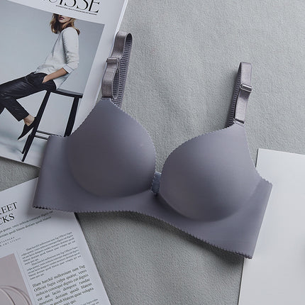 One-piece seamless non-steel ring smooth solid color bra summer thin thick gathered bra underwear women's factory direct sales