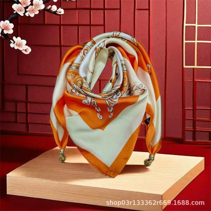 2024 New Magnetic Buckle Silks and Satins Square Scarf Women's Spring and Autum Scarf High-end Decorative Triangle Scarf Neck Protector