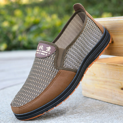Mesh Shoes Men's Summer Breathable Mesh Shoes Middle-Aged and Elderly Soft-Soled Cloth Shoes Summer Slip-On Non-Slip Sole Dad Shoes