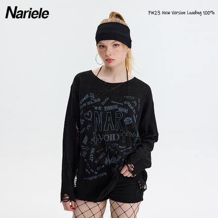 HeyHnery Set Autumn Thin Loose ins Ripped Sexy American Style Leg Set Sweater Top for Hot Girls