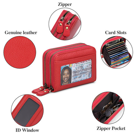 [Low Price Big Sale] First-Layer Cowhide Double-Layer Zipper Accordion Card Holder Women's Anti-Magnetic Genuine Leather Card Holder Large Capacity