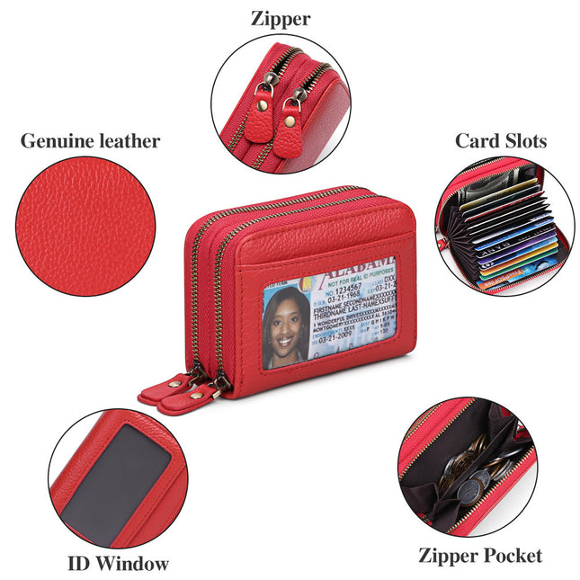 [Low Price Big Sale] First-Layer Cowhide Double-Layer Zipper Accordion Card Holder Women's Anti-Magnetic Genuine Leather Card Holder Large Capacity