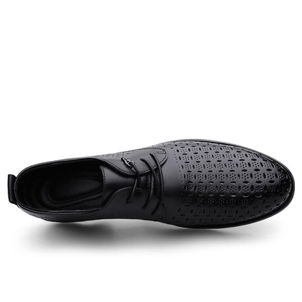 Summer men's first layer cowhide hollow leather shoes breathable round head new office casual men's holed thick-soled leather shoes