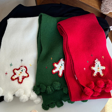 Falling Pool Knitting ~ Cute Christmas Snowman Fur Ball Knitted Scarf Women's Winter Warm All-match Japanese Scarf Student