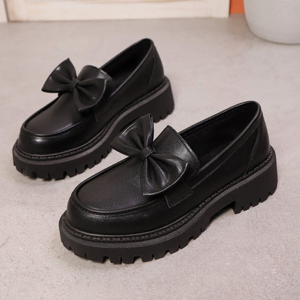 Foreign Trade Cross-Border Large Size 35-42 Loafers for Women Niche Bow Thick-Soled Small Leather Shoes for Women Retro Flats for Women