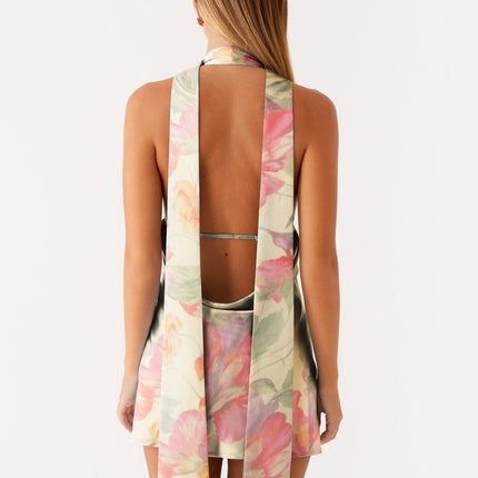 2025 Sexy Nightclub Spice Girl Foreign Trade Women's Wear European and American New Style Strapless Large V-neck Backless Mini Printed dress