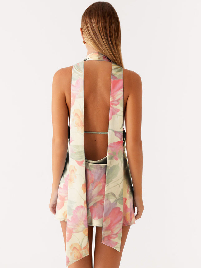 2025 Sexy Nightclub Spice Girl Foreign Trade Women's Wear European and American New Style Strapless Large V-neck Backless Mini Printed dress