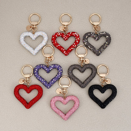 Hollow Full Diamond Heart Keychain Car Hanging Love Car Key Chain Portable Headset Bag Pendant