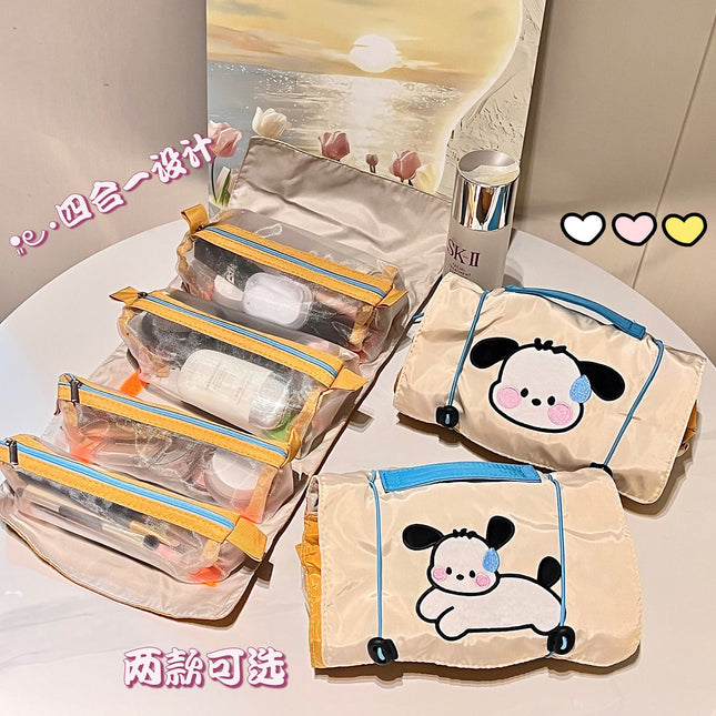 Cute Embroidered Puppy Cosmetic Bag Detachable Four-In-One Storage Bag Large Capacity Portable Travel Toiletry Bag