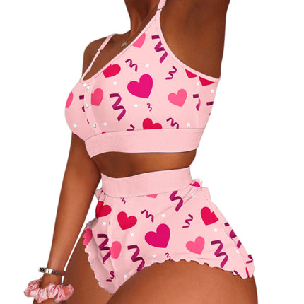 European and American Foreign Trade Cross-Border Sales Strawberry Print Camisole Two-Piece Loungewear Sweet Pajamas Stylish Sweet Style