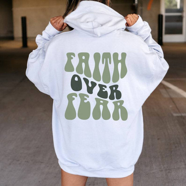 Cross-Border Export Faith over Fear Hoodie Letter Print Kangaroo Flap Pocket Pants Drawstring Print Hoodie