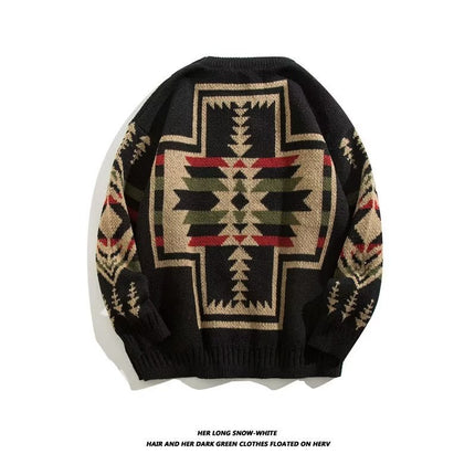 [in stock Running Volume] Retro Ethnic Style Sweater Men's Round Neck Knitted Sweater Lazy Personality Junior Sweater