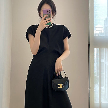 2023 Summer New Pinch Pleated Waist Dress Texture Linen Blended Light Mature Long Dress