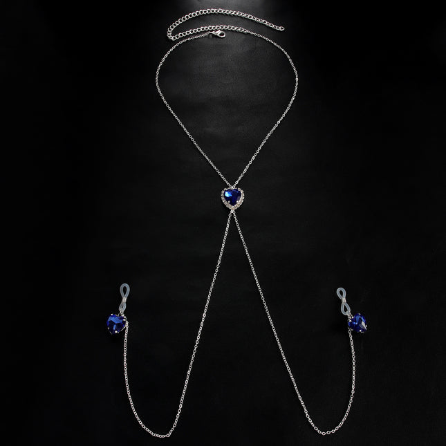 Cross-Border New Heart Crystal Pendant Nipple Chain Chest Chain European and American Sexy Nipple Clamp Body Chain Female Body Chain