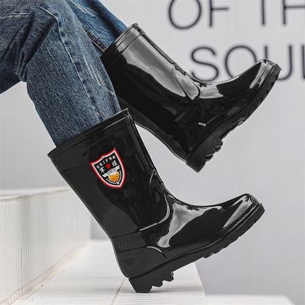 Rain Boots Men's Medium-High Outdoor Labor Protection Water Boots Men's Thick-Soled Construction Site Rain Boots Non-Slip Kitchen Rubber Shoes Waterproof Car Wash Shoes