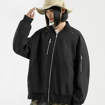 Women's Flying Suit Jacket 2024 Autumn and Winter New Loose Outdoor Casual Zipper Solid Color Windproof Waterproof Baseball Collar