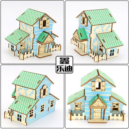 Wooden Reasons Children's Girls Assembled Handmade Ornaments diy Assembled Cabin Model Building Blocks Head Small House Puzzle