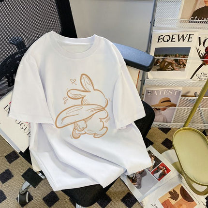 Cross-border Women's 2025 Summer New Cotton Short-sleeved T-shirt Women's Korean-style Fashionable Loose All-match Fashionable Brand Top for Women