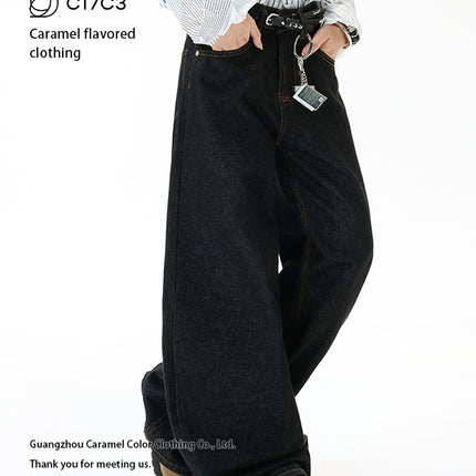 Neutral Style Jtw High Street Unisex American Fashion Retro Loose Wide-Leg Jeans with Drape Effect and Curved Hem