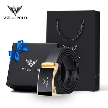 Paul Belt Men's High-End Leather Belt Men's Genuine Leather Automatic Buckle Belt Simple Business Alloy Soft Leather Belt for Men