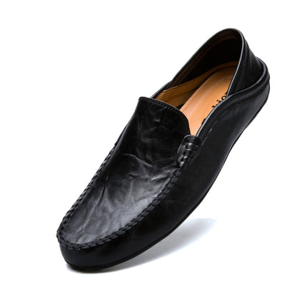 Doug Shoes Men's Genuine Leather Casual Shoes Summer Breathable Soft Bottom Driving Cowhide Slip-on Lazy Shoes for Business All-Match