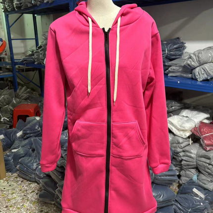 AliExpress Ebay Amazon Autumn and Winter Women's European and American Hooded Long Sleeve Long Sweater Fleece Zipper Coat Women