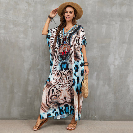 European and American new polyester printed beach dress loose bikini swimsuit cover shirt seaside vacation sun protection shirt for women