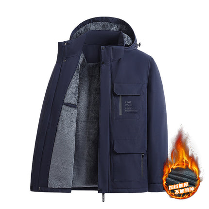 Cross-border outdoor fleece-lined thickened jacket men's fleece-lined thickened warm winter single layer cold-proof waterproof windproof New