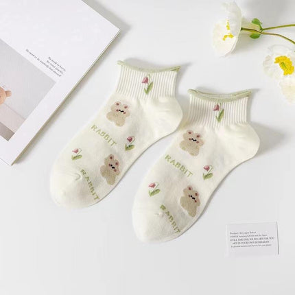 Women's Green Short Socks, Boat Socks, Short Socks, College Style, Casual Versatile Summer Thin Socks