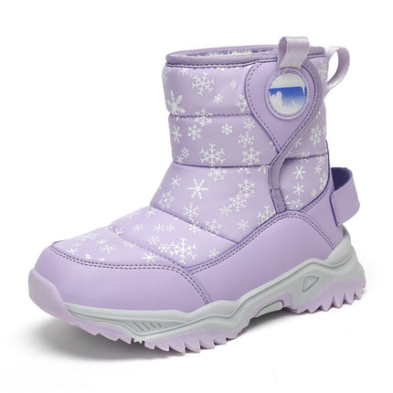 Children's Snow Boots for Girls, New Winter Style, Northeast Large Cotton Shoes, Fleece-Lined, Thickened, Warm, Boys' Outdoor Mid-Calf Boots
