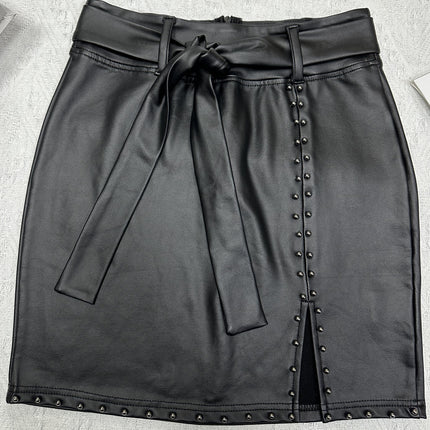 Europe and the United States cross-border source skirt fashion metal nail slit PU leather belt women's short skirt hip skirt